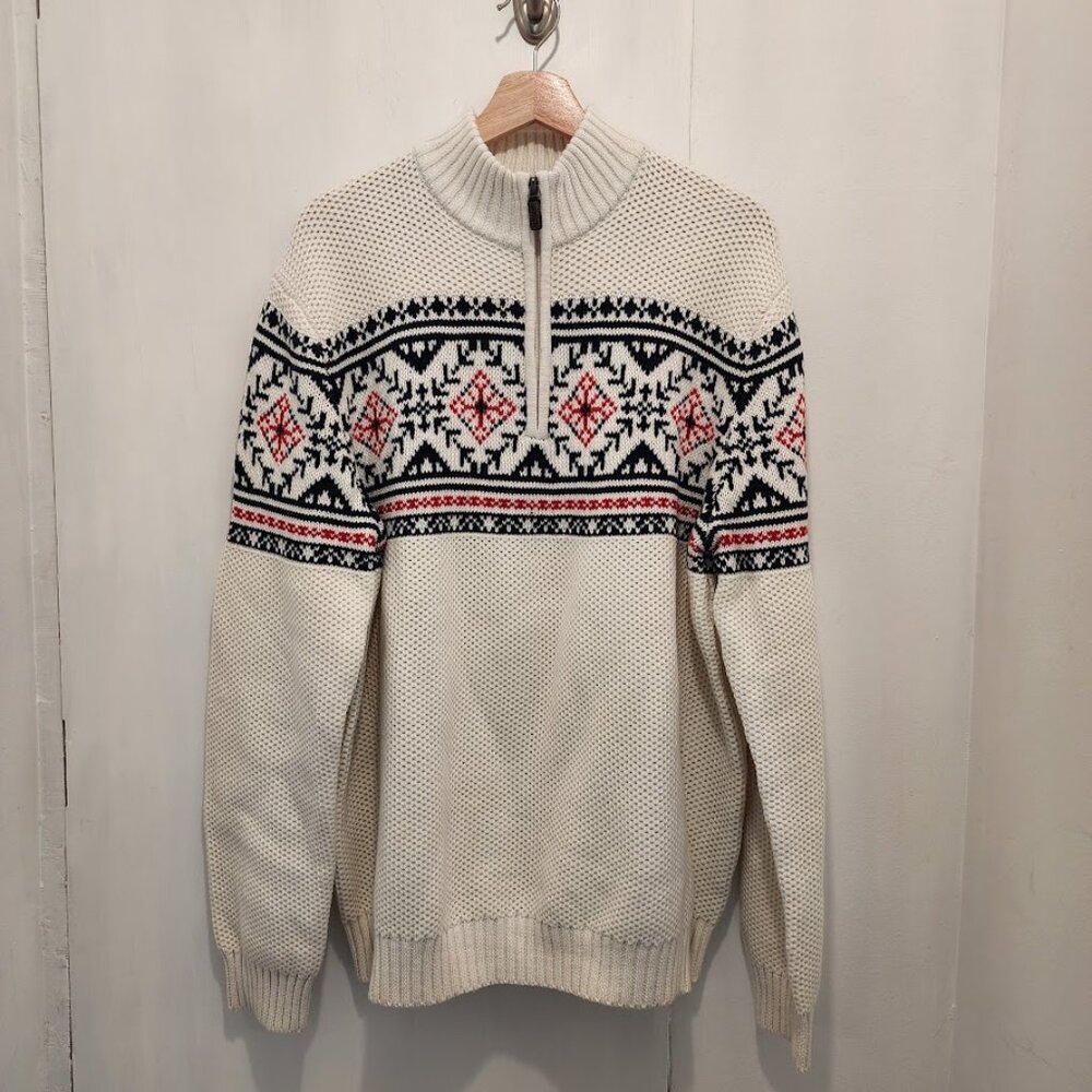 IZOD Fair Isle White‎ 1/4 Zip Sweater Men's Size XL